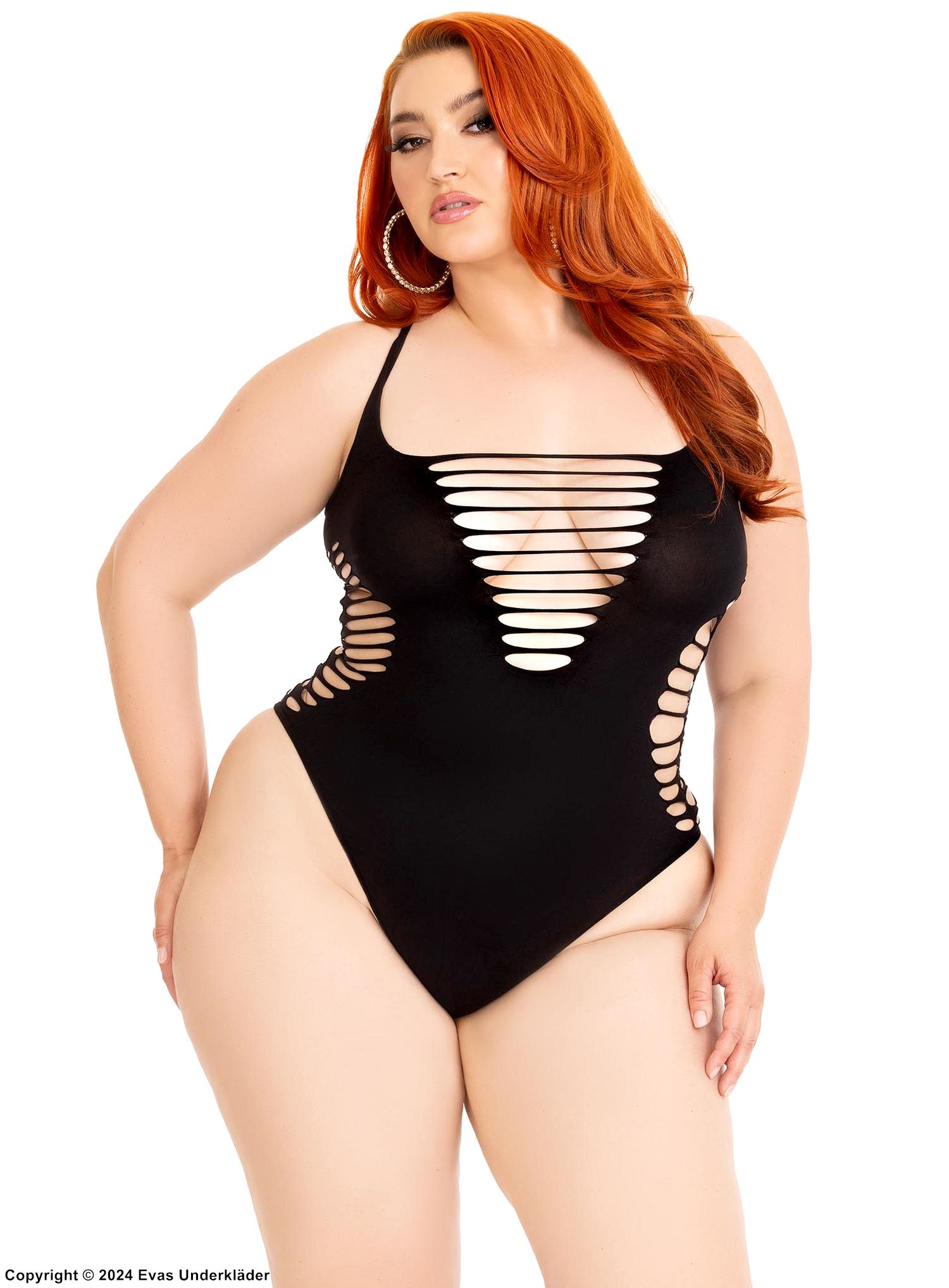 Sexy teddy, seamless, racerback, slashes, plus size